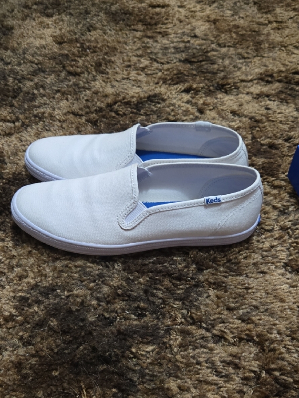 Keds White Canvas Slip-On Shoes with Blue Insole - Picture 2 of 5